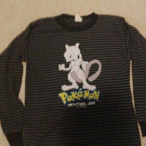 Vintage 90s Pokémon Mewtwo Striped Long Sleeve Shirt Pokemon Official Nintendo